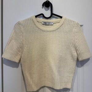 Zara Ivory Ribbed Knit Tee